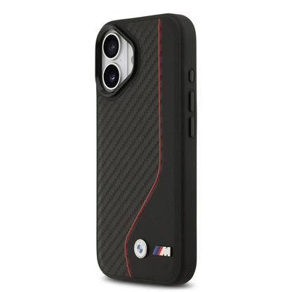 iPhone 17 Kılıf BMW Orjinal Lisanslı M-safe Şarj Özellikli Metal BMW ve M Logolu PU Karbon Tasarımlı Kapak