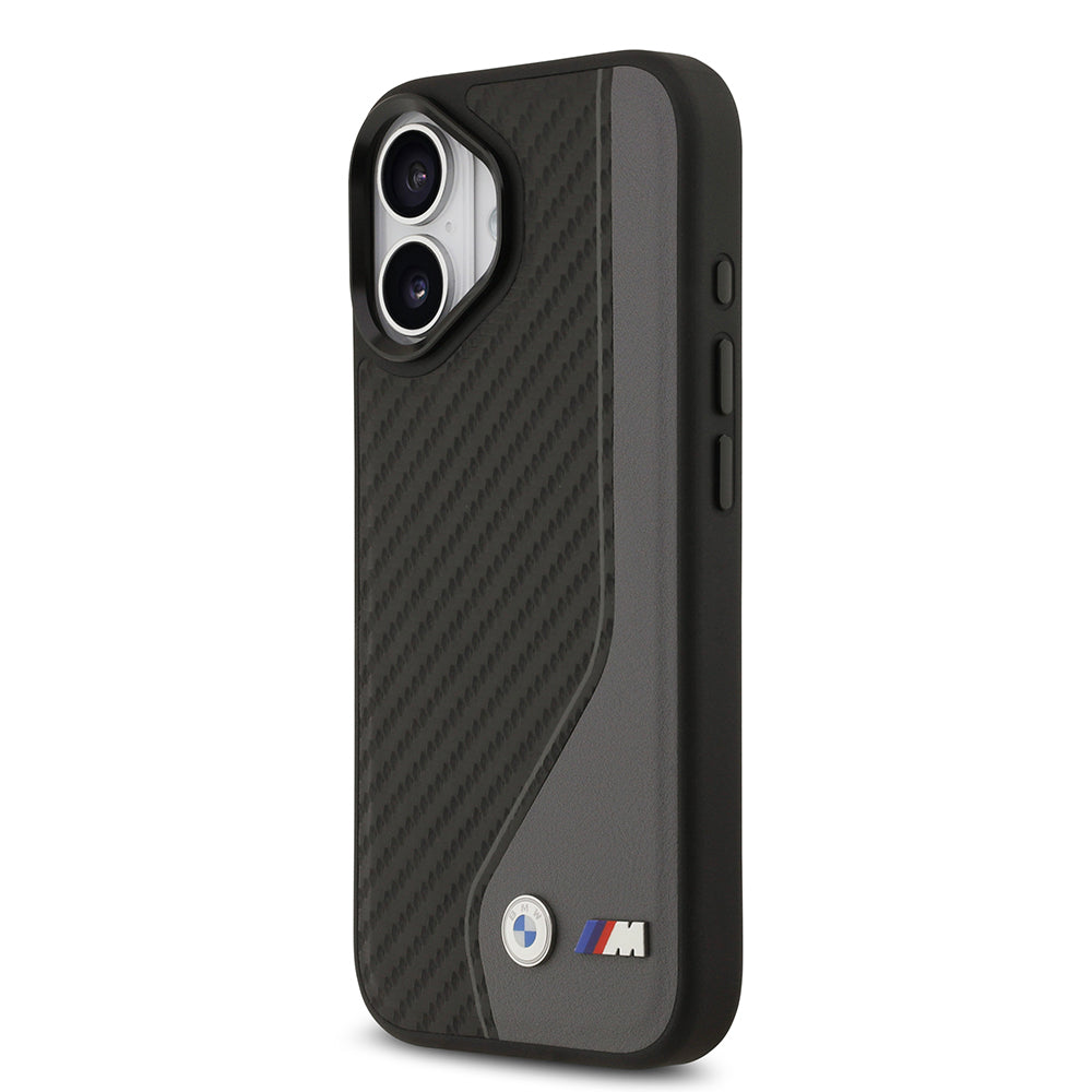 iPhone 17 Kılıf BMW Orjinal Lisanslı M-safe Şarj Özellikli Metal BMW ve M Logolu PU Karbon Tasarımlı Kapak