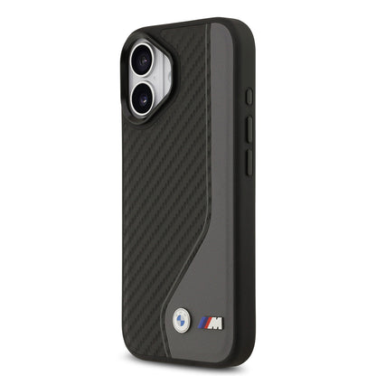 iPhone 17 Kılıf BMW Orjinal Lisanslı M-safe Şarj Özellikli Metal BMW ve M Logolu PU Karbon Tasarımlı Kapak