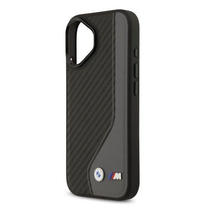 iPhone 17 Kılıf BMW Orjinal Lisanslı M-safe Şarj Özellikli Metal BMW ve M Logolu PU Karbon Tasarımlı Kapak