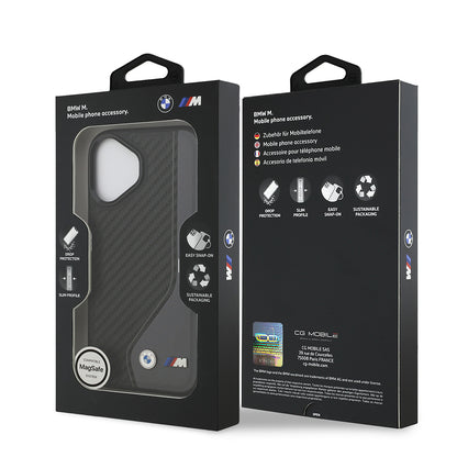 iPhone 17 Kılıf BMW Orjinal Lisanslı M-safe Şarj Özellikli Metal BMW ve M Logolu PU Karbon Tasarımlı Kapak