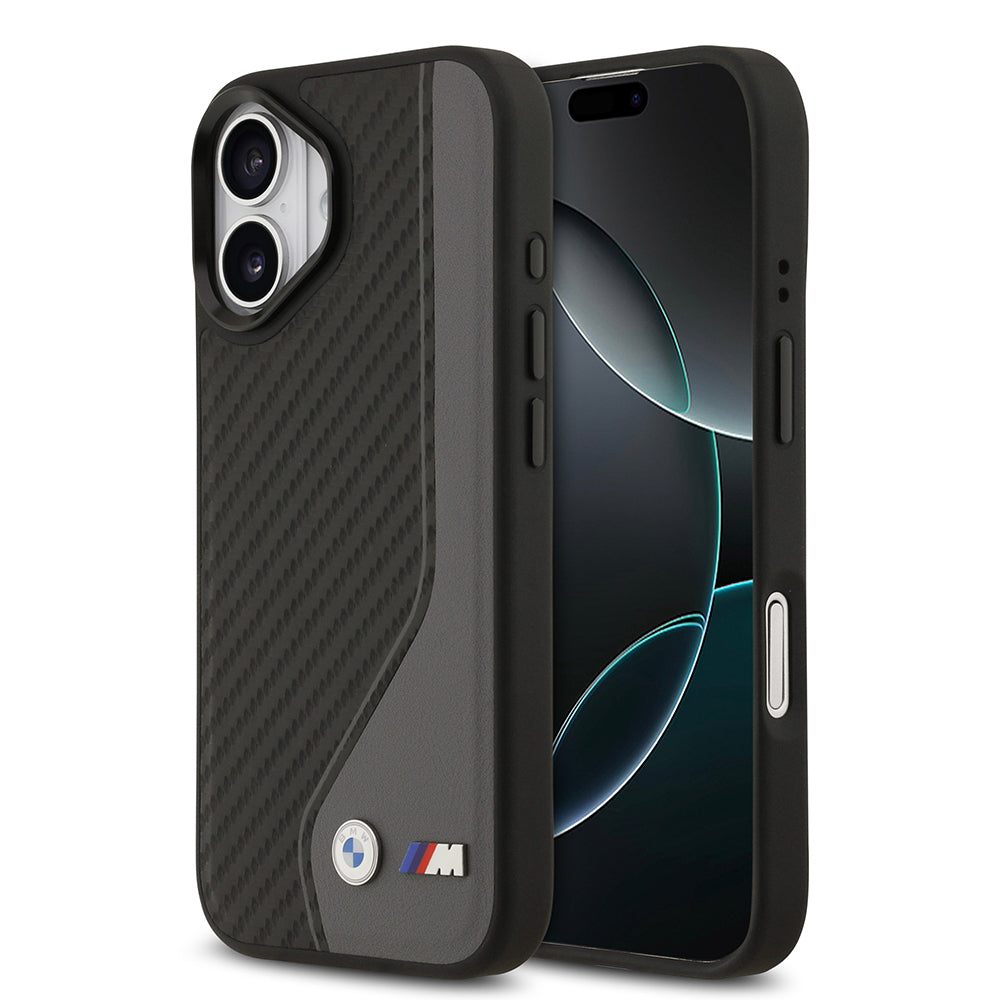 iPhone 17 Kılıf BMW Orjinal Lisanslı M-safe Şarj Özellikli Metal BMW ve M Logolu PU Karbon Tasarımlı Kapak