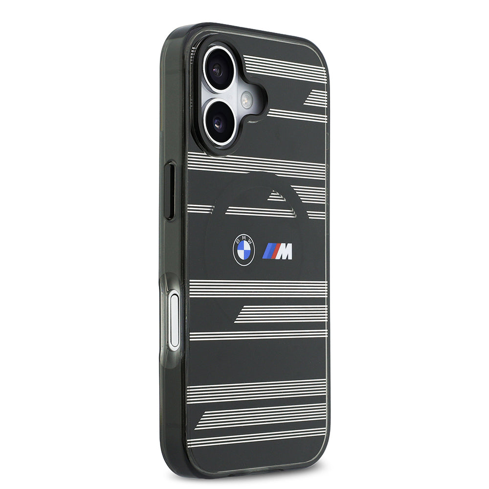 iPhone 17 Kılıf BMW Orjinal Lisanslı M-safe Şarj Özellikli Metal Kamera Butonlu Yatay Şeritli M Dizayn Kapak