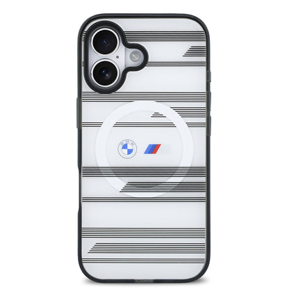 iPhone 17 Kılıf BMW Orjinal Lisanslı M-safe Şarj Özellikli Metal Kamera Butonlu Yatay Şeritli M Dizayn Kapak