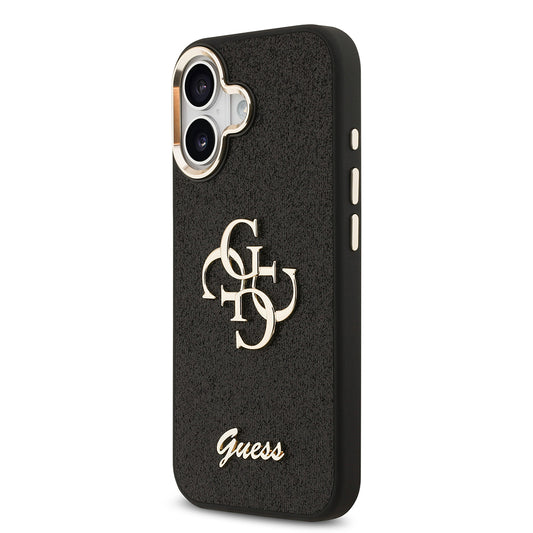 iPhone 17 Kılıf Guess Orjinal Lisanslı 4G Büyük Metal Kamera Çerçeveli ve Logolu Glitter Kapak