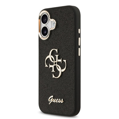 iPhone 17 Kılıf Guess Orjinal Lisanslı 4G Büyük Metal Kamera Çerçeveli ve Logolu Glitter Kapak