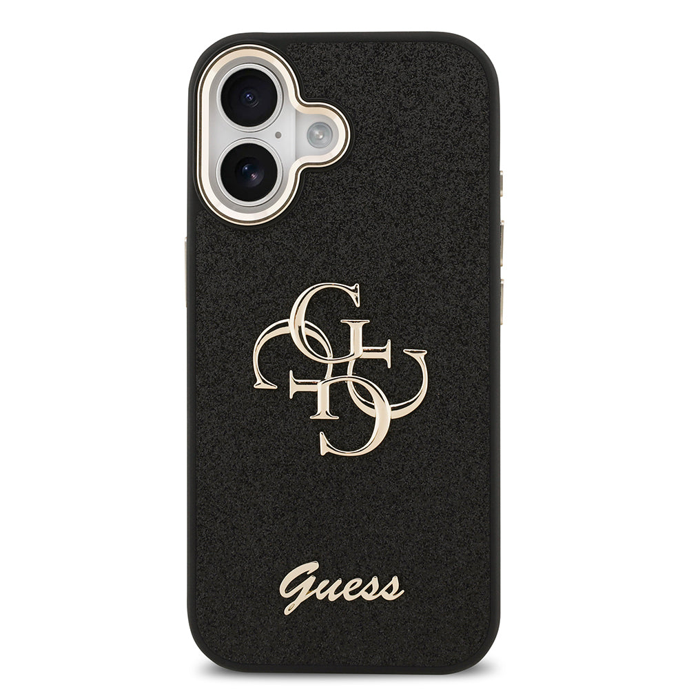 iPhone 17 Kılıf Guess Orjinal Lisanslı 4G Büyük Metal Kamera Çerçeveli ve Logolu Glitter Kapak