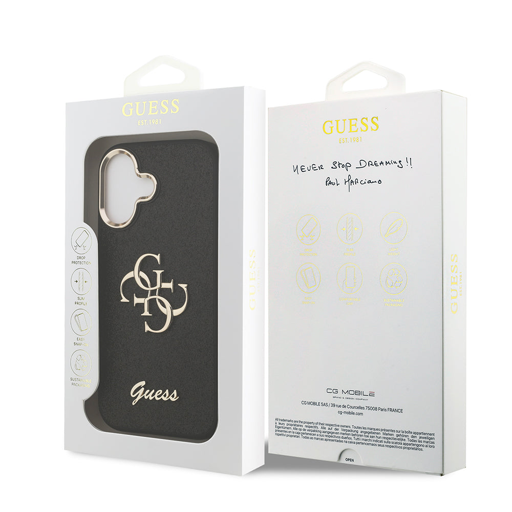 iPhone 17 Kılıf Guess Orjinal Lisanslı 4G Büyük Metal Kamera Çerçeveli ve Logolu Glitter Kapak