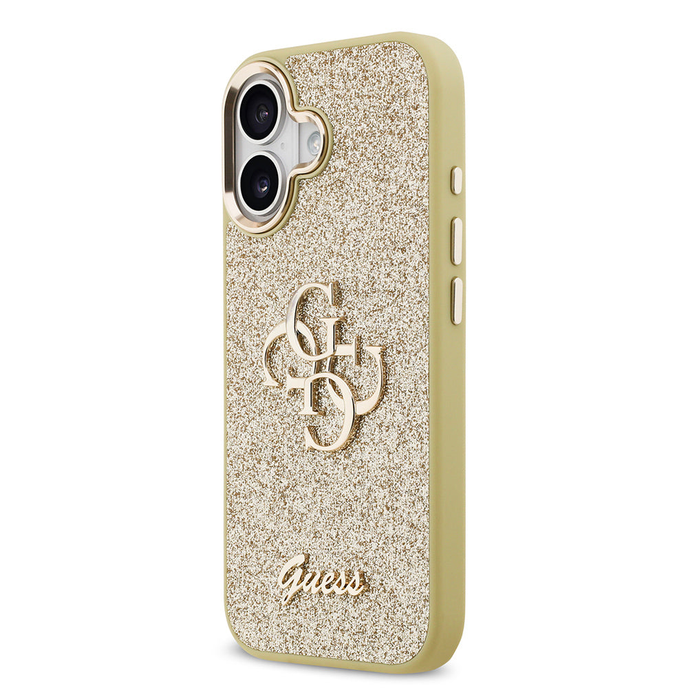 iPhone 17 Kılıf Guess Orjinal Lisanslı 4G Büyük Metal Kamera Çerçeveli ve Logolu Glitter Kapak
