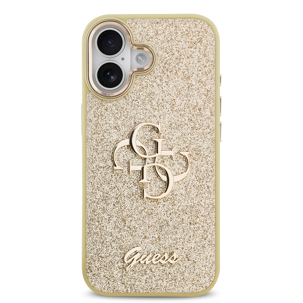 iPhone 17 Kılıf Guess Orjinal Lisanslı 4G Büyük Metal Kamera Çerçeveli ve Logolu Glitter Kapak