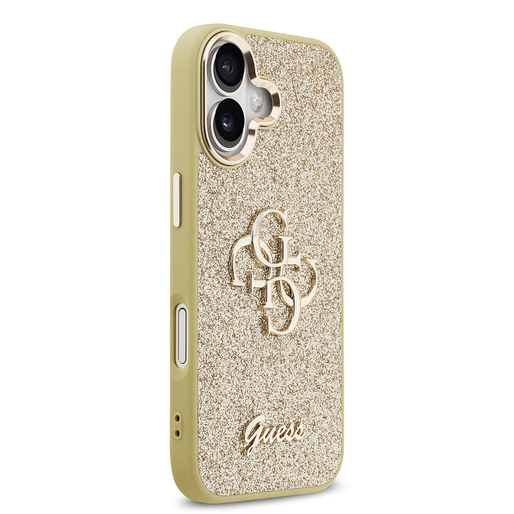 iPhone 17 Kılıf Guess Orjinal Lisanslı 4G Büyük Metal Kamera Çerçeveli ve Logolu Glitter Kapak
