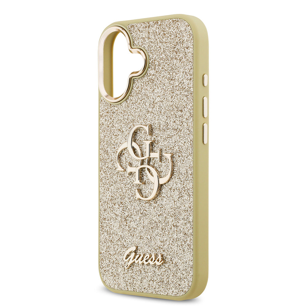 iPhone 17 Kılıf Guess Orjinal Lisanslı 4G Büyük Metal Kamera Çerçeveli ve Logolu Glitter Kapak