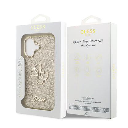iPhone 17 Kılıf Guess Orjinal Lisanslı 4G Büyük Metal Kamera Çerçeveli ve Logolu Glitter Kapak