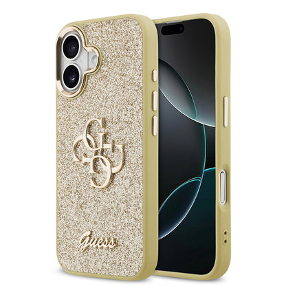 iPhone 17 Kılıf Guess Orjinal Lisanslı 4G Büyük Metal Kamera Çerçeveli ve Logolu Glitter Kapak
