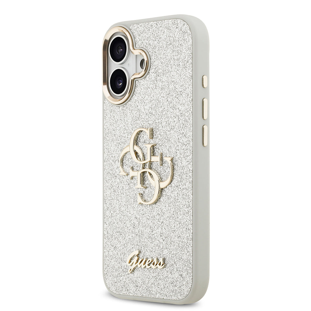 iPhone 17 Kılıf Guess Orjinal Lisanslı 4G Büyük Metal Kamera Çerçeveli ve Logolu Glitter Kapak