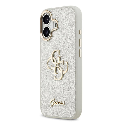 iPhone 17 Kılıf Guess Orjinal Lisanslı 4G Büyük Metal Kamera Çerçeveli ve Logolu Glitter Kapak