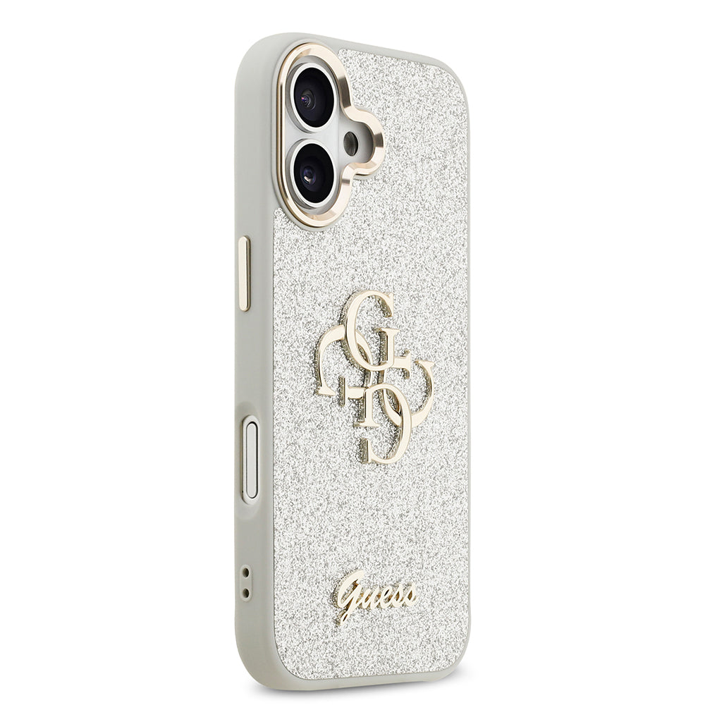 iPhone 17 Kılıf Guess Orjinal Lisanslı 4G Büyük Metal Kamera Çerçeveli ve Logolu Glitter Kapak