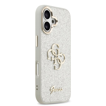 iPhone 17 Kılıf Guess Orjinal Lisanslı 4G Büyük Metal Kamera Çerçeveli ve Logolu Glitter Kapak