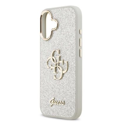 iPhone 17 Kılıf Guess Orjinal Lisanslı 4G Büyük Metal Kamera Çerçeveli ve Logolu Glitter Kapak