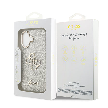 iPhone 17 Kılıf Guess Orjinal Lisanslı 4G Büyük Metal Kamera Çerçeveli ve Logolu Glitter Kapak