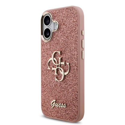 iPhone 17 Kılıf Guess Orjinal Lisanslı 4G Büyük Metal Kamera Çerçeveli ve Logolu Glitter Kapak