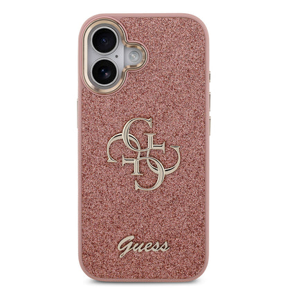 iPhone 17 Kılıf Guess Orjinal Lisanslı 4G Büyük Metal Kamera Çerçeveli ve Logolu Glitter Kapak