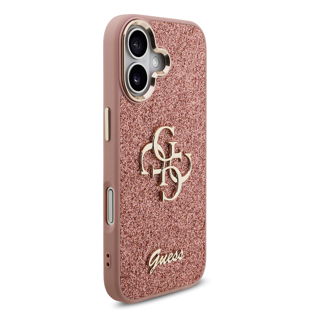 iPhone 17 Kılıf Guess Orjinal Lisanslı 4G Büyük Metal Kamera Çerçeveli ve Logolu Glitter Kapak