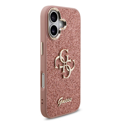 iPhone 17 Kılıf Guess Orjinal Lisanslı 4G Büyük Metal Kamera Çerçeveli ve Logolu Glitter Kapak