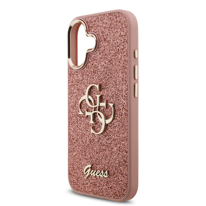 iPhone 17 Kılıf Guess Orjinal Lisanslı 4G Büyük Metal Kamera Çerçeveli ve Logolu Glitter Kapak