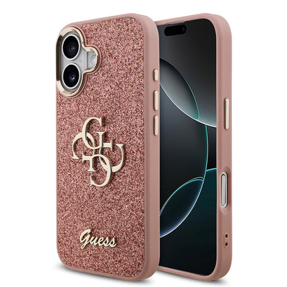 iPhone 17 Kılıf Guess Orjinal Lisanslı 4G Büyük Metal Kamera Çerçeveli ve Logolu Glitter Kapak