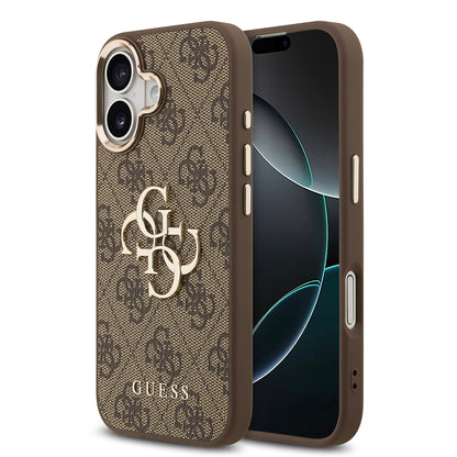 iPhone 17 Kılıf Guess Orjinal Lisanslı Gold Metal Kamera Çerçeveli 4G Desenli Metal Büyük 4G ve Yazı Logolu Kapak