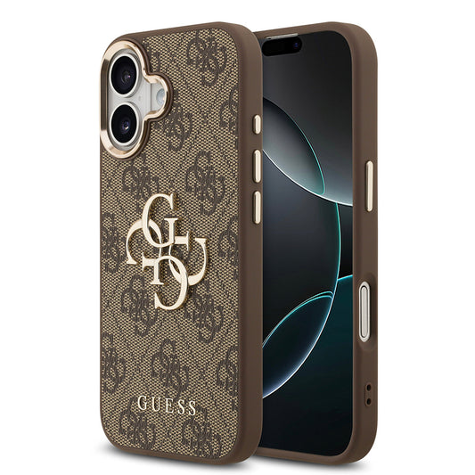 iPhone 17 Kılıf Guess Orjinal Lisanslı Gold Metal Kamera Çerçeveli 4G Desenli Metal Büyük 4G ve Yazı Logolu Kapak