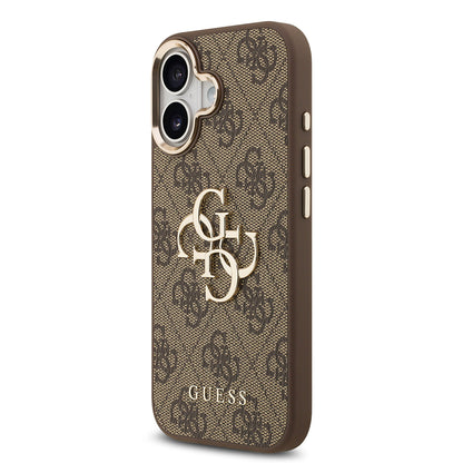 iPhone 17 Kılıf Guess Orjinal Lisanslı Gold Metal Kamera Çerçeveli 4G Desenli Metal Büyük 4G ve Yazı Logolu Kapak