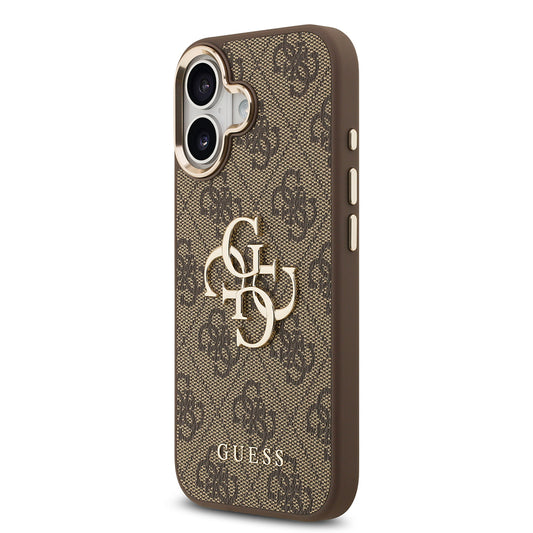 iPhone 17 Kılıf Guess Orjinal Lisanslı Gold Metal Kamera Çerçeveli 4G Desenli Metal Büyük 4G ve Yazı Logolu Kapak