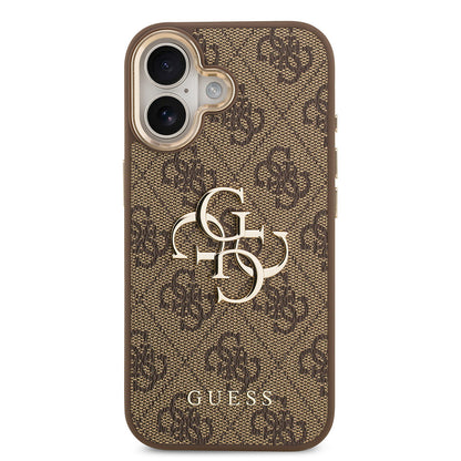 iPhone 17 Kılıf Guess Orjinal Lisanslı Gold Metal Kamera Çerçeveli 4G Desenli Metal Büyük 4G ve Yazı Logolu Kapak