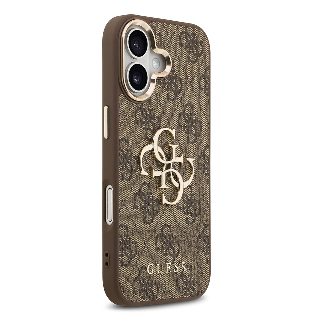 iPhone 17 Kılıf Guess Orjinal Lisanslı Gold Metal Kamera Çerçeveli 4G Desenli Metal Büyük 4G ve Yazı Logolu Kapak