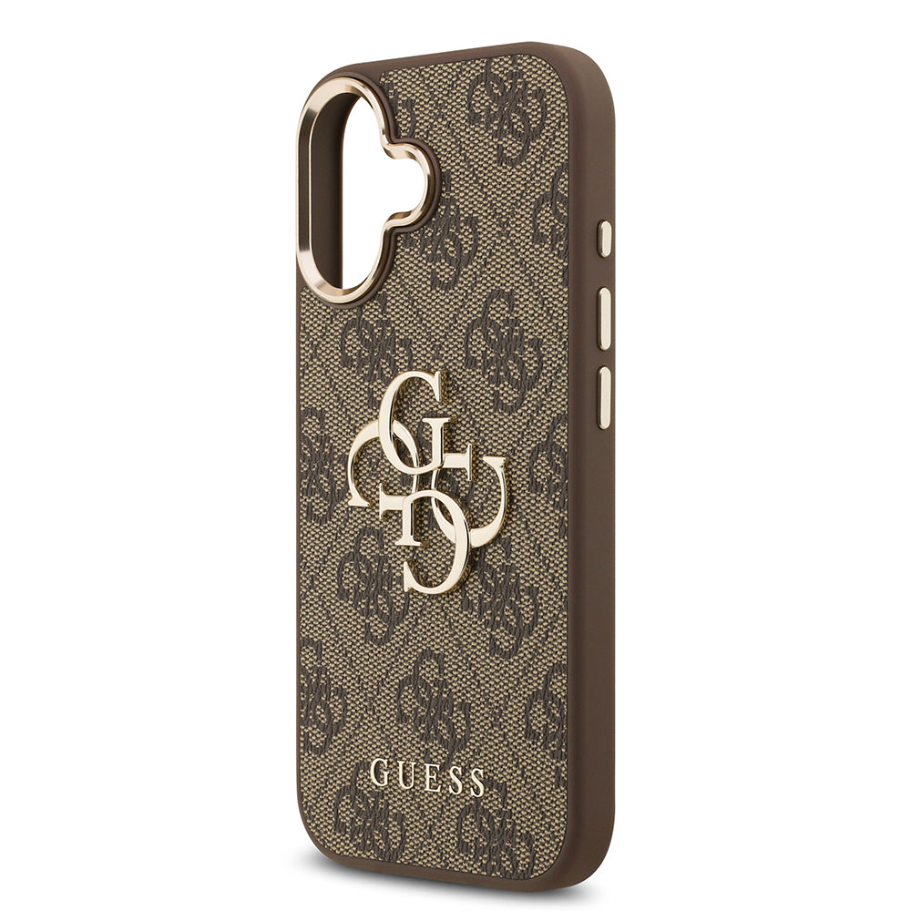 iPhone 17 Kılıf Guess Orjinal Lisanslı Gold Metal Kamera Çerçeveli 4G Desenli Metal Büyük 4G ve Yazı Logolu Kapak