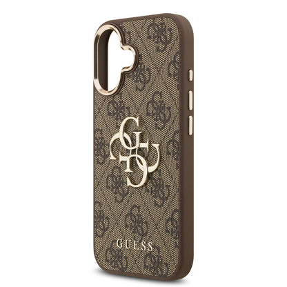 iPhone 17 Kılıf Guess Orjinal Lisanslı Gold Metal Kamera Çerçeveli 4G Desenli Metal Büyük 4G ve Yazı Logolu Kapak