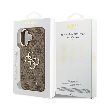 iPhone 17 Kılıf Guess Orjinal Lisanslı Gold Metal Kamera Çerçeveli 4G Desenli Metal Büyük 4G ve Yazı Logolu Kapak