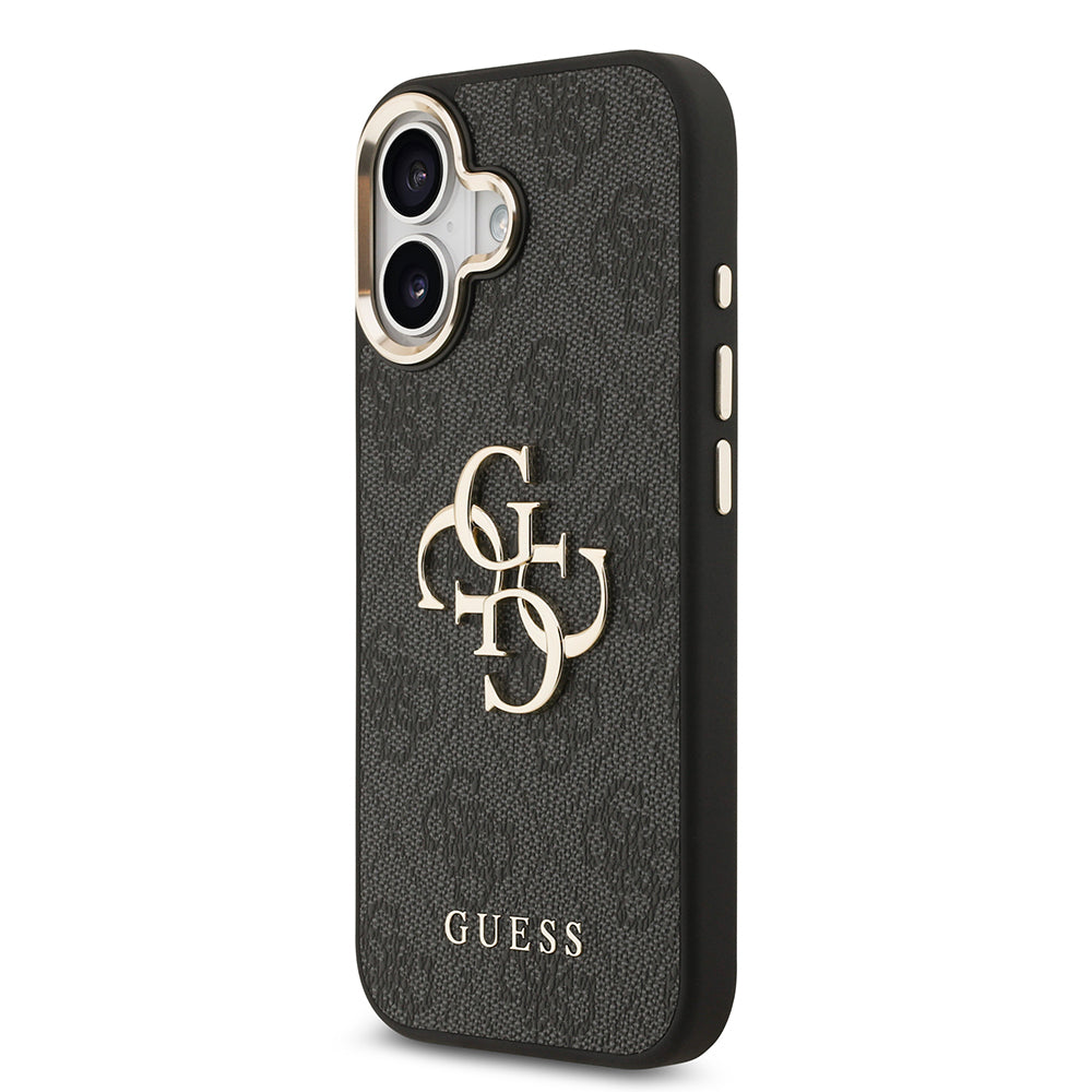 iPhone 17 Kılıf Guess Orjinal Lisanslı Gold Metal Kamera Çerçeveli 4G Desenli Metal Büyük 4G ve Yazı Logolu Kapak