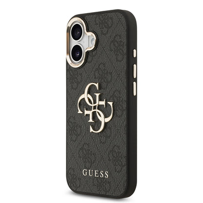 iPhone 17 Kılıf Guess Orjinal Lisanslı Gold Metal Kamera Çerçeveli 4G Desenli Metal Büyük 4G ve Yazı Logolu Kapak