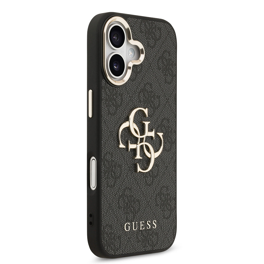 iPhone 17 Kılıf Guess Orjinal Lisanslı Gold Metal Kamera Çerçeveli 4G Desenli Metal Büyük 4G ve Yazı Logolu Kapak