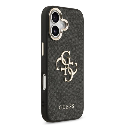 iPhone 17 Kılıf Guess Orjinal Lisanslı Gold Metal Kamera Çerçeveli 4G Desenli Metal Büyük 4G ve Yazı Logolu Kapak