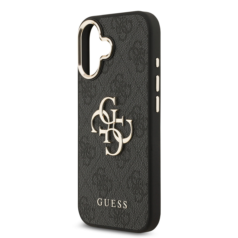iPhone 17 Kılıf Guess Orjinal Lisanslı Gold Metal Kamera Çerçeveli 4G Desenli Metal Büyük 4G ve Yazı Logolu Kapak