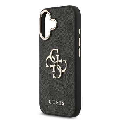 iPhone 17 Kılıf Guess Orjinal Lisanslı Gold Metal Kamera Çerçeveli 4G Desenli Metal Büyük 4G ve Yazı Logolu Kapak