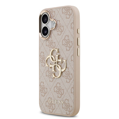 iPhone 17 Kılıf Guess Orjinal Lisanslı Gold Metal Kamera Çerçeveli 4G Desenli Metal Büyük 4G ve Yazı Logolu Kapak
