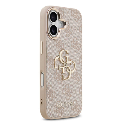 iPhone 17 Kılıf Guess Orjinal Lisanslı Gold Metal Kamera Çerçeveli 4G Desenli Metal Büyük 4G ve Yazı Logolu Kapak
