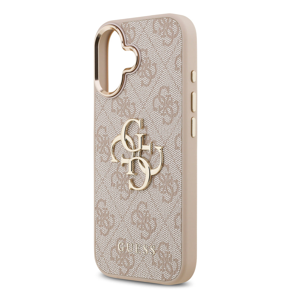 iPhone 17 Kılıf Guess Orjinal Lisanslı Gold Metal Kamera Çerçeveli 4G Desenli Metal Büyük 4G ve Yazı Logolu Kapak