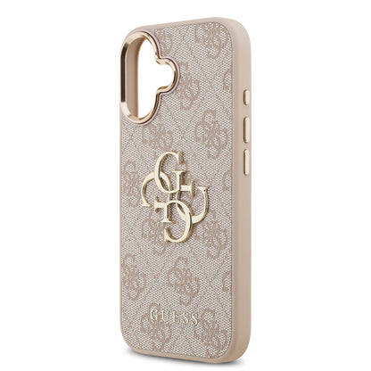 iPhone 17 Kılıf Guess Orjinal Lisanslı Gold Metal Kamera Çerçeveli 4G Desenli Metal Büyük 4G ve Yazı Logolu Kapak