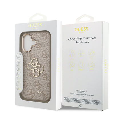 iPhone 17 Kılıf Guess Orjinal Lisanslı Gold Metal Kamera Çerçeveli 4G Desenli Metal Büyük 4G ve Yazı Logolu Kapak
